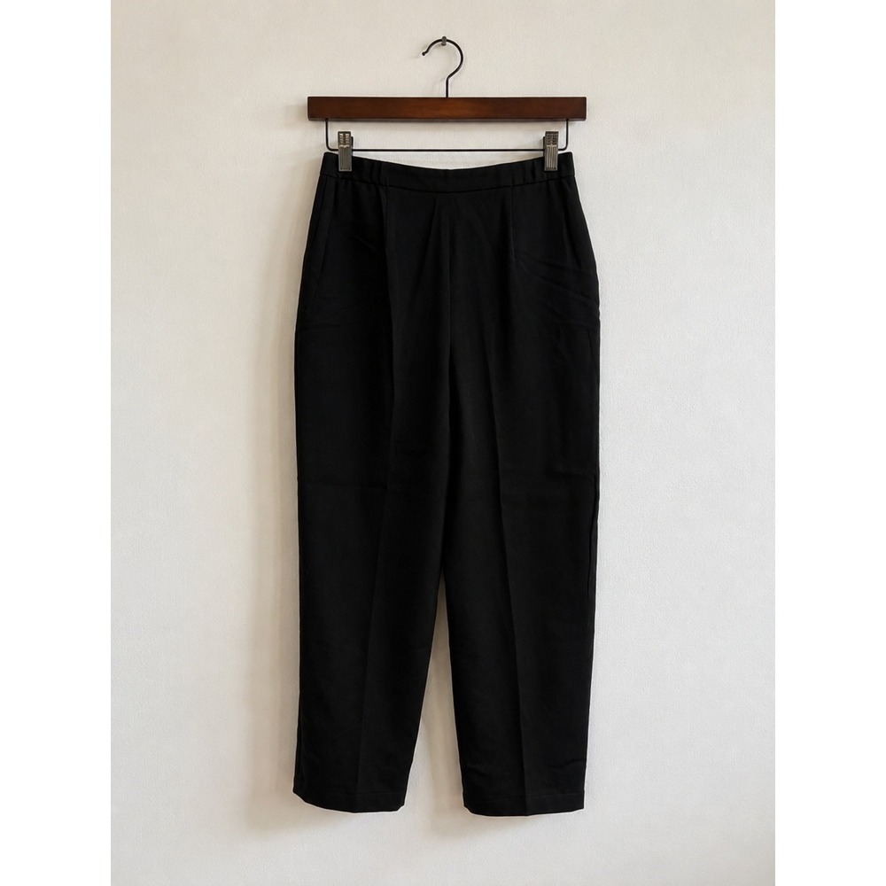 Eileen Fisher Wool Black Trousers Straight Leg Quiet Luxury Minimalist Small